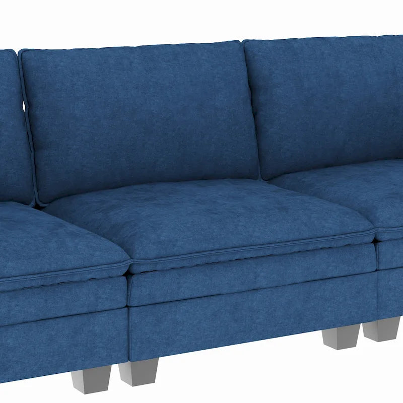 Christopher Knight Home - Noah 141.5 U-Shaped 6-Seater Sofa Couch with Movable Ottoman and Armrest Pockets, Fabric Upholstery