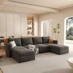 Christopher Knight Home - Stellar Modular U-Shaped Sectional Sofa Bed with Storage, 6 Seats, Ottoman, and Chenille Fabric