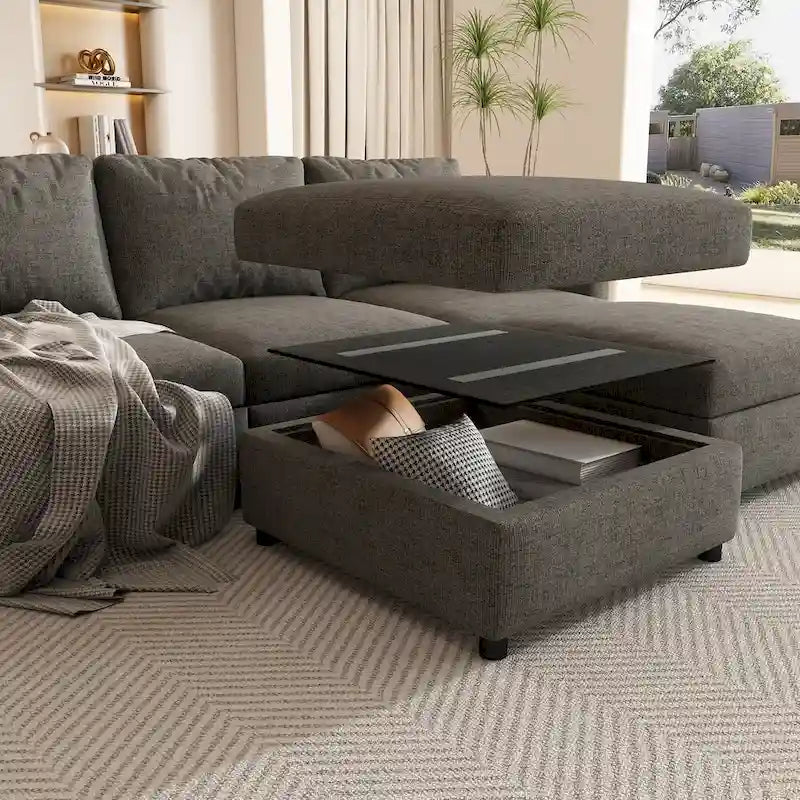 Christopher Knight Home - Stellar Modular U-Shaped Sectional Sofa Bed with Storage, 6 Seats, Ottoman, and Chenille Fabric