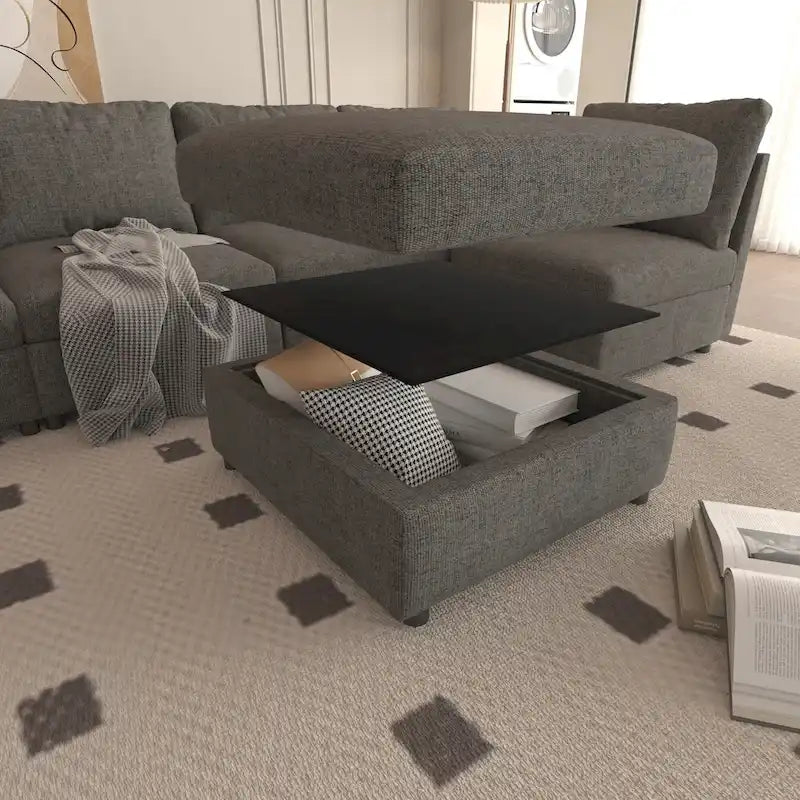 Christopher Knight Home - Stellar Modular U-Shaped Sectional Sofa Bed with Storage, 6 Seats, Ottoman, and Chenille Fabric