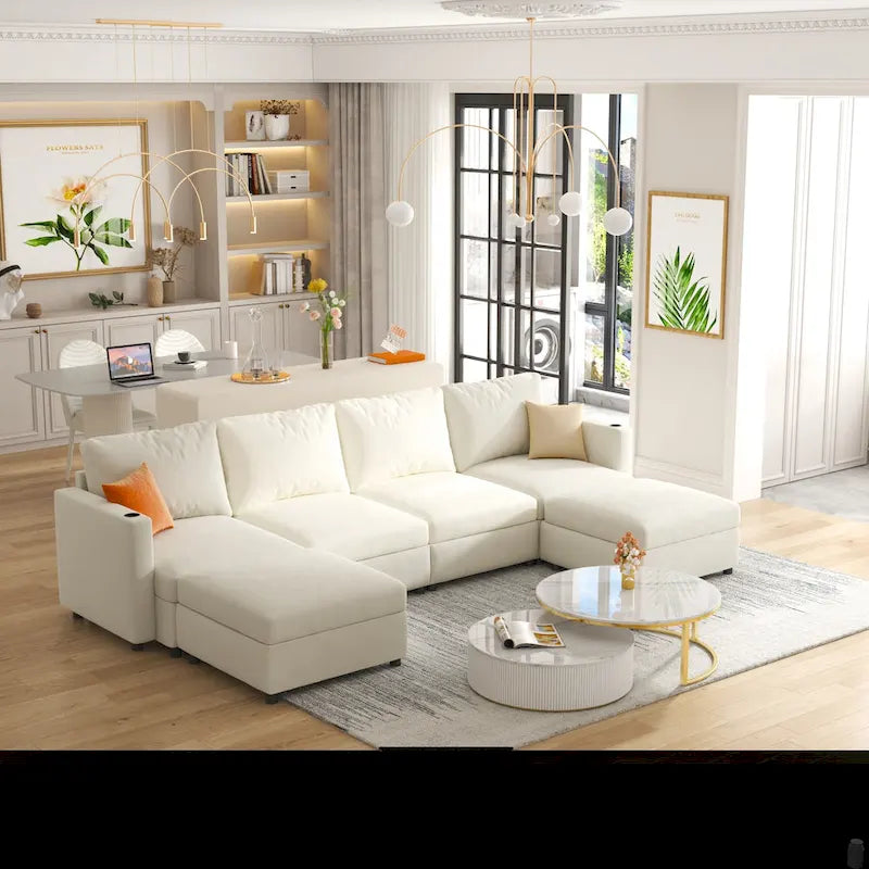 Christopher Knight Home - Stellar Modular U-Shaped Sectional Sofa Bed with Storage, 6 Seats, Ottoman, and Chenille Fabric