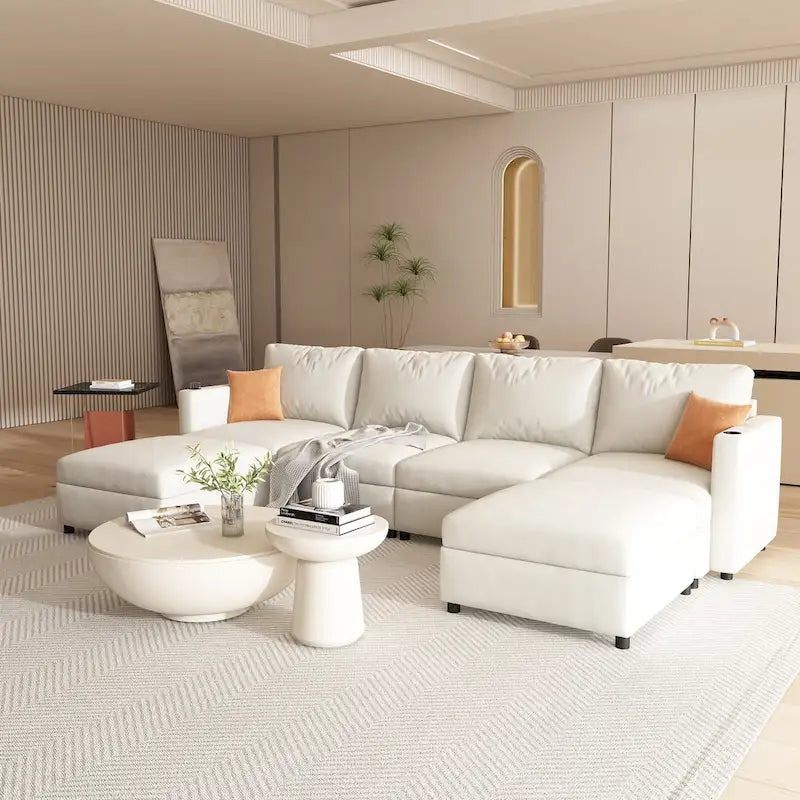 Christopher Knight Home - Stellar Modular U-Shaped Sectional Sofa Bed with Storage, 6 Seats, Ottoman, and Chenille Fabric