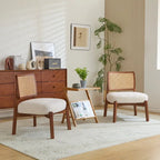  -Alma (Set of 2) Modern Beige Lounge Chair with Woven Backrest, Sturdy Wooden Frame