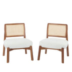 -Alma (Set of 2) Modern Beige Lounge Chair with Woven Backrest, Sturdy Wooden Frame