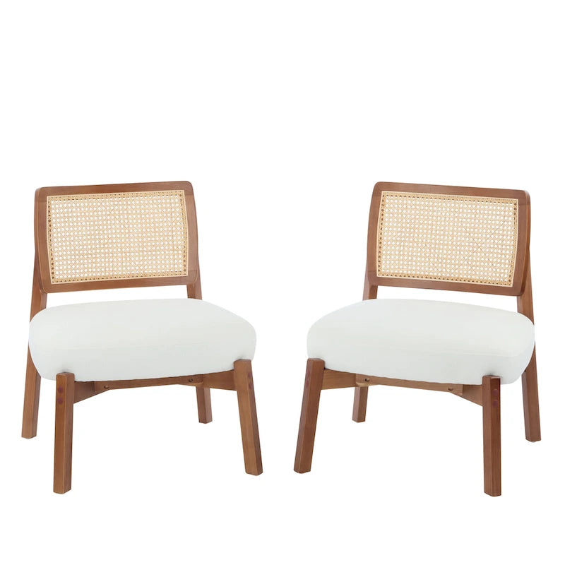 -Alma (Set of 2) Modern Beige Lounge Chair with Woven Backrest, Sturdy Wooden Frame