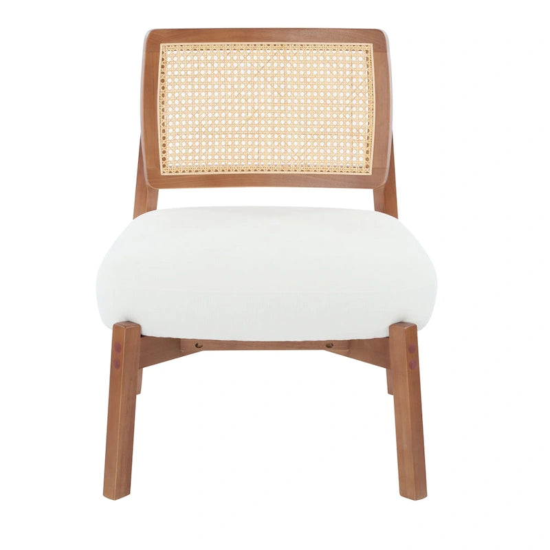 -Alma (Set of 2) Modern Beige Lounge Chair with Woven Backrest, Sturdy Wooden Frame