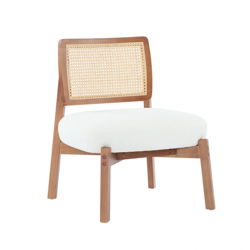-Alma (Set of 2) Modern Beige Lounge Chair with Woven Backrest, Sturdy Wooden Frame