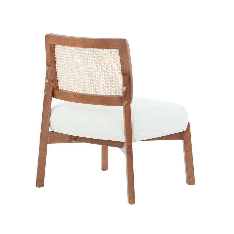-Alma (Set of 2) Modern Beige Lounge Chair with Woven Backrest, Sturdy Wooden Frame