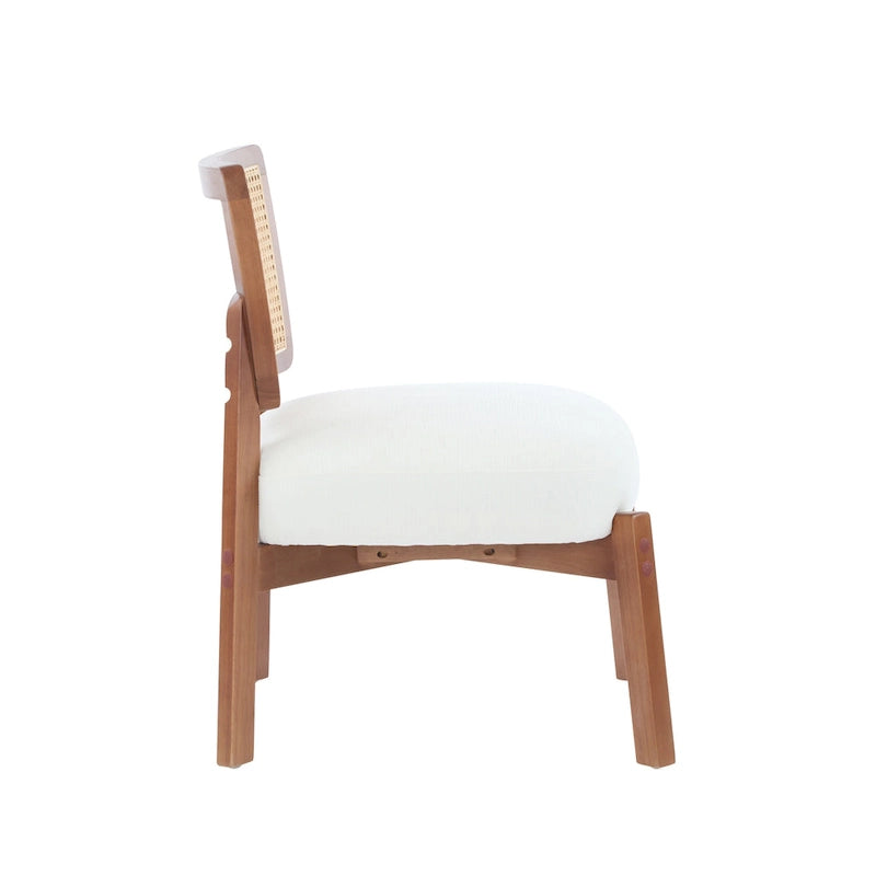 -Alma (Set of 2) Modern Beige Lounge Chair with Woven Backrest, Sturdy Wooden Frame