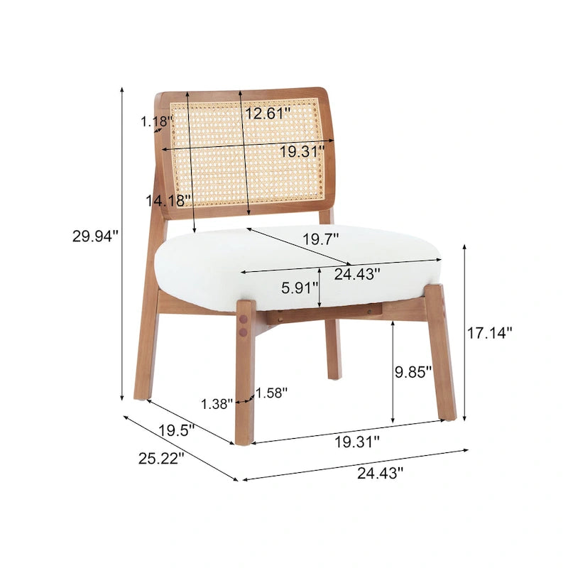 -Alma (Set of 2) Modern Beige Lounge Chair with Woven Backrest, Sturdy Wooden Frame