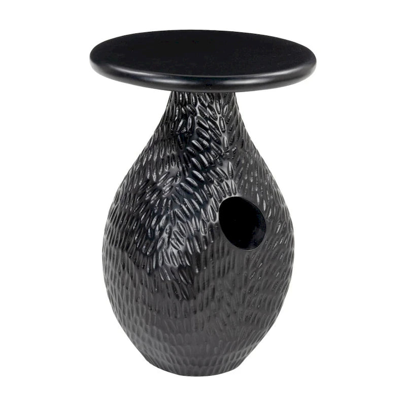 HomeRoots 20 Black Solid Wood Round Pedestal End Table - 15' X '20.1' X '15