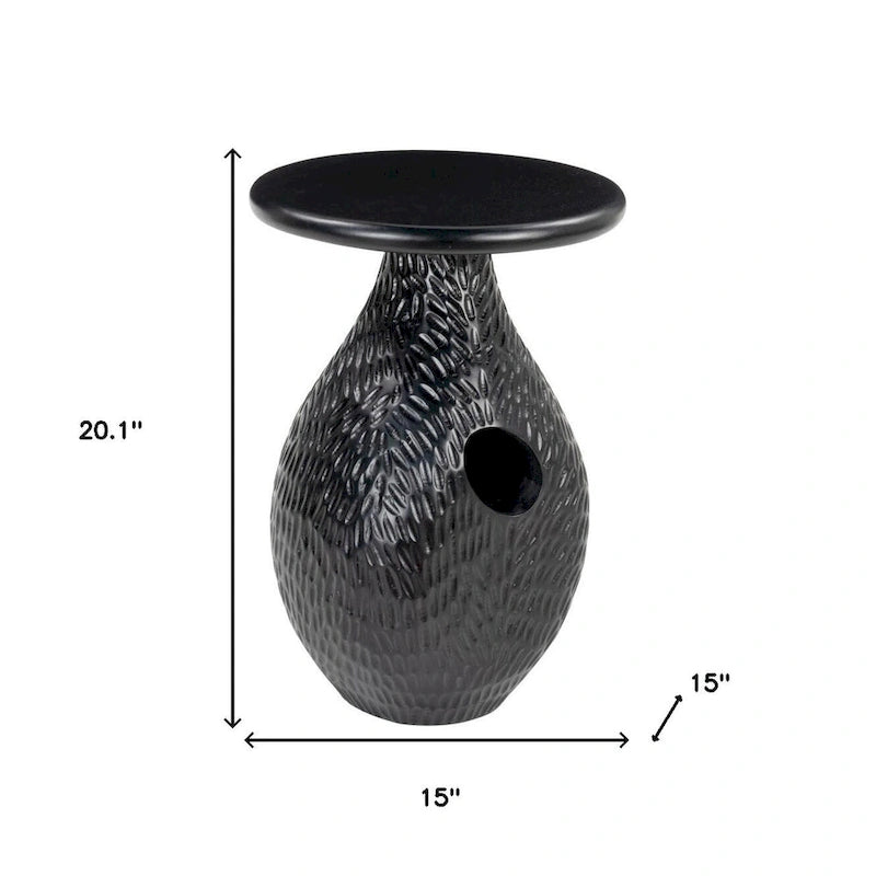 HomeRoots 20 Black Solid Wood Round Pedestal End Table - 15' X '20.1' X '15