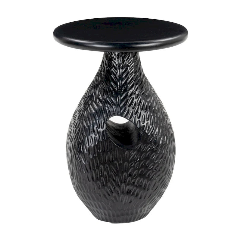 HomeRoots 20 Black Solid Wood Round Pedestal End Table - 15' X '20.1' X '15