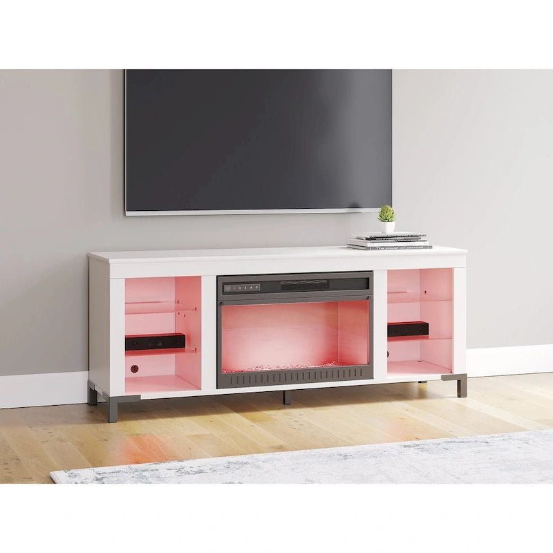 Signature Design by Ashley Brollevi White 60 TV Stand with Electric Fireplace for TVs up to 69