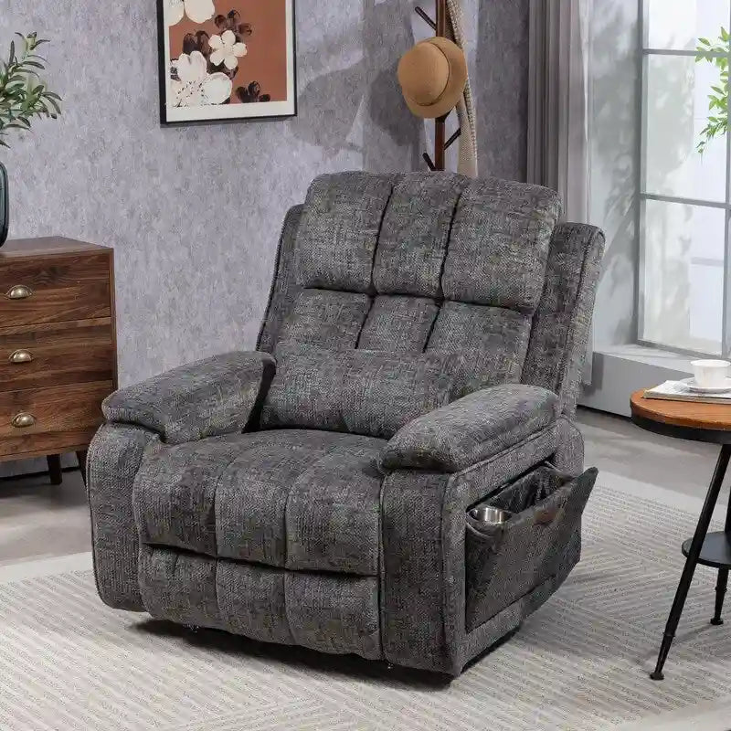 Power Lift Recliner with Extended Footrest,Overstuffed Chenille Dual Motor Recliners with Heat/Message,USB Type C Charging