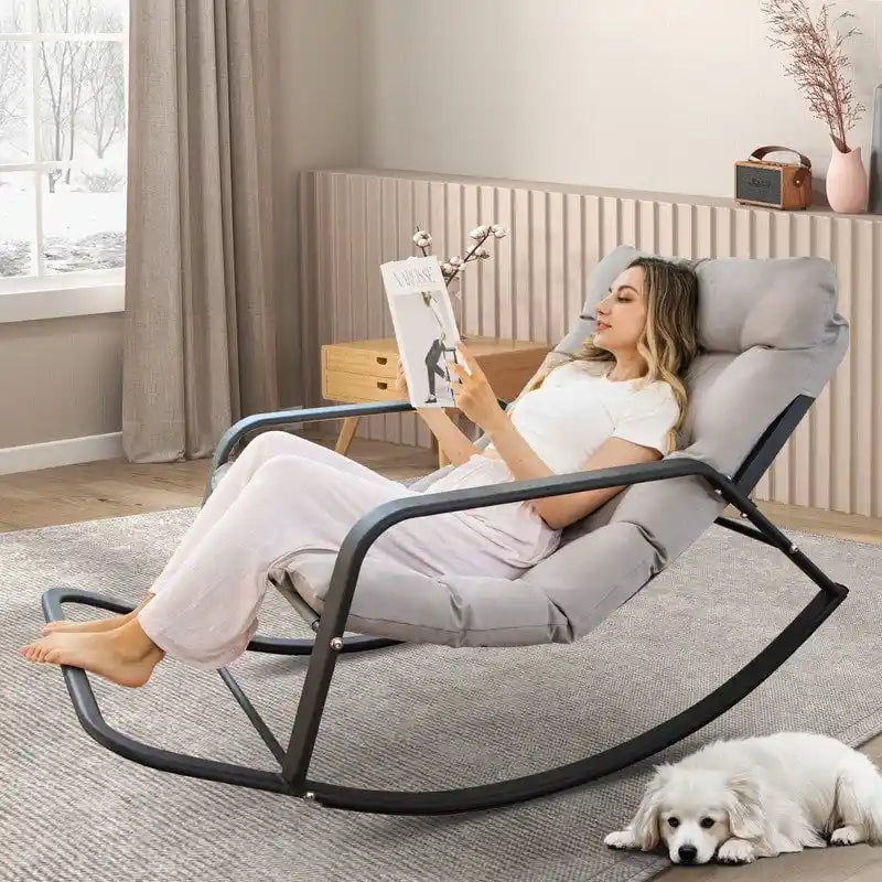 FINCATI Indoor Royal Oversized Rocking Lounge Chair, 450 lbs Extra Large Outdoor Recliner with Comfy Water-resistant Cushions