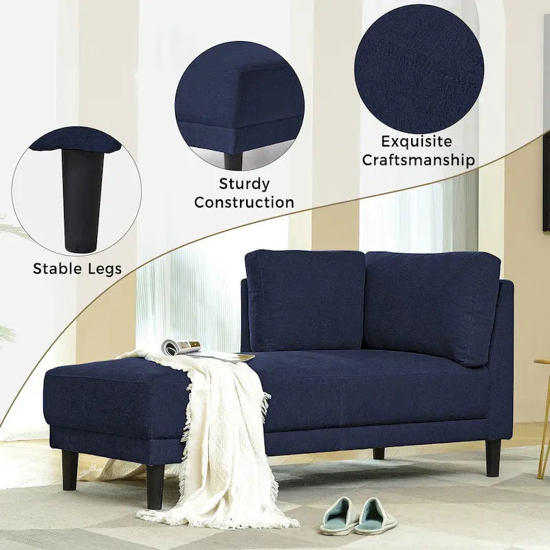 65 Modern Linen Corner Chaise Lounge with Removable Cushions, Sleeper Sofa Bed, Leisure Sofa, Upholstered Chaise Lounge