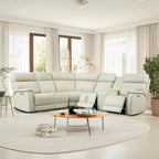Genuine Leather Power Recliner Sectional Sofa with Console, Ajustable Headrest, USB&USB-C Port, 1 Power Armlesschair