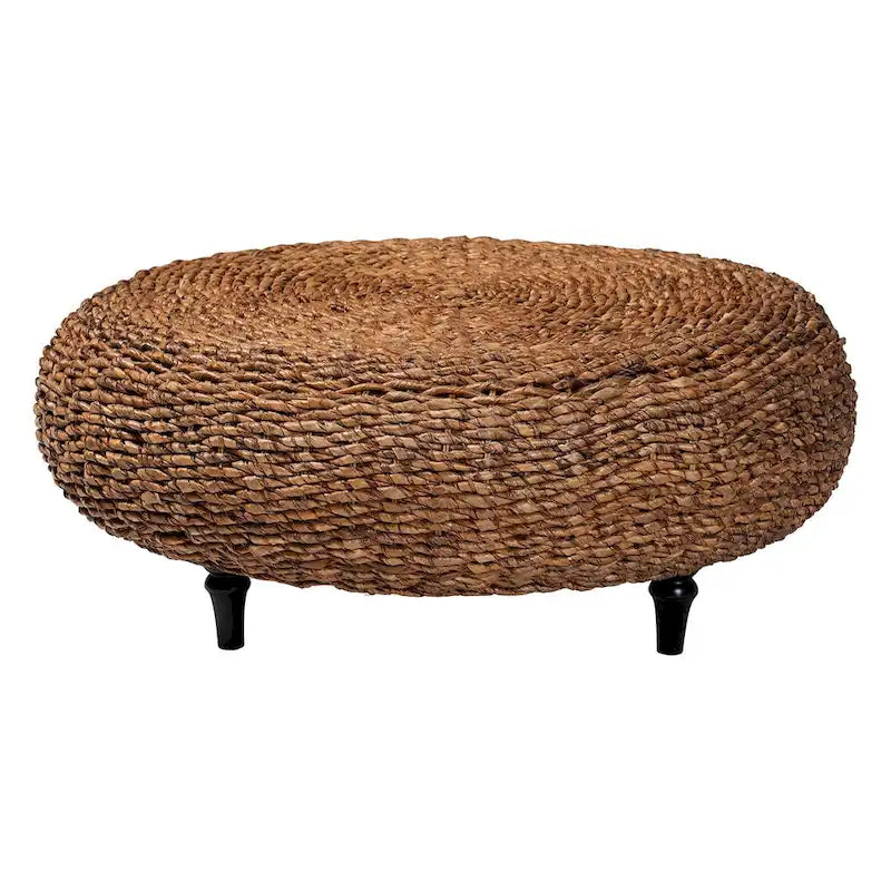 Riau Handwoven Seagrass Coffee Table with Wooden Legs - Natural Wicker Round Living Room Table for Living Room or Bedroom Dcor