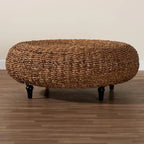 Riau Handwoven Seagrass Coffee Table with Wooden Legs - Natural Wicker Round Living Room Table for Living Room or Bedroom Dcor