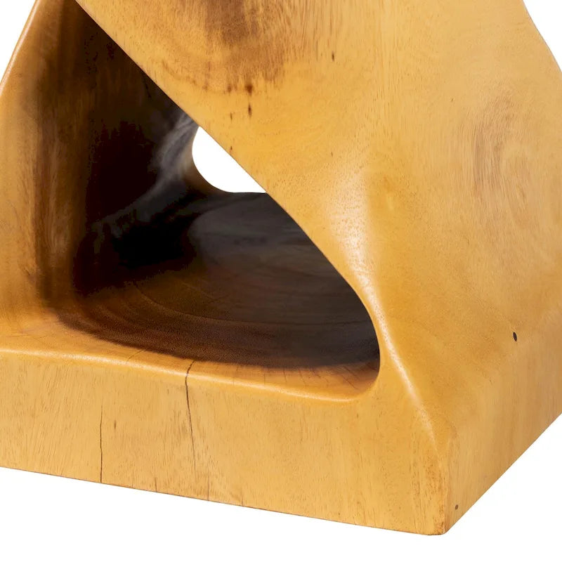 Rapha Hand-carved Suar Wood Side Table - Sculptural Accent Table with Twist Design, Modern Boho Style for Living Room or Bedroom