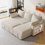 L-Shaped Reversible Sleeper Sectional Couch Pull Out Sofa Bed with Storage Racks, 2 Pillows and USB Port for Living Room
