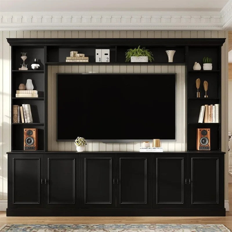 4-Piece Wall Unit Entertainment Center Set with Bookshelf , Versatile TV Stand with Adjustable Shelf, Media Console with Bridge