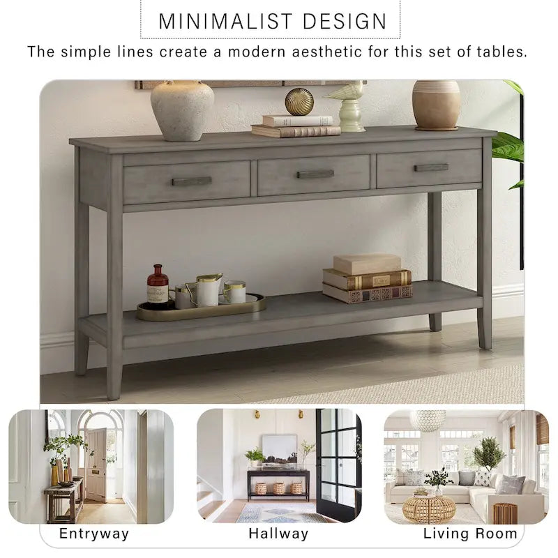 Contemporary 3-Drawer Console Table with 1 Shelf