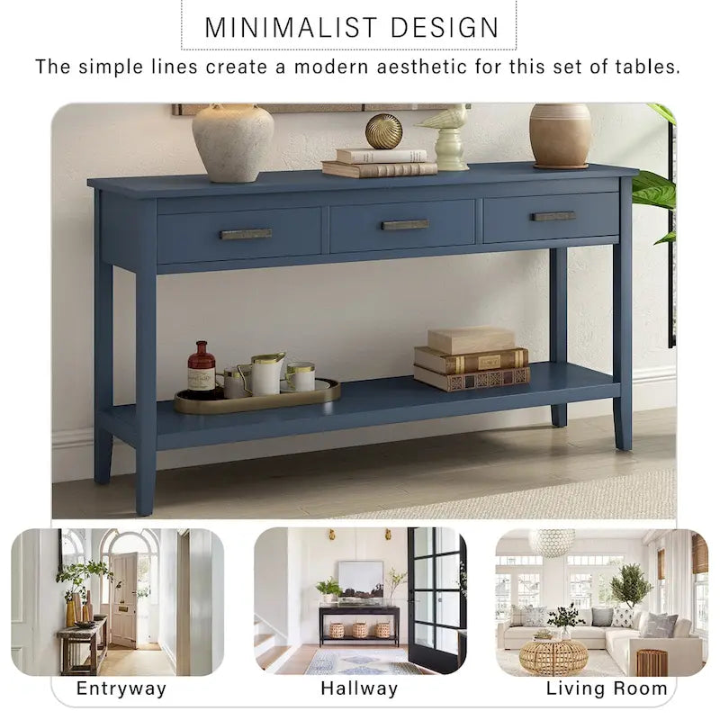 Contemporary 3-Drawer Console Table with 1 Shelf