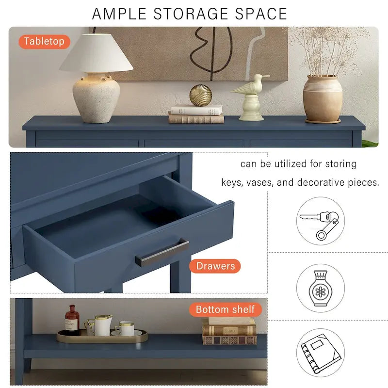 Contemporary 3-Drawer Console Table with 1 Shelf