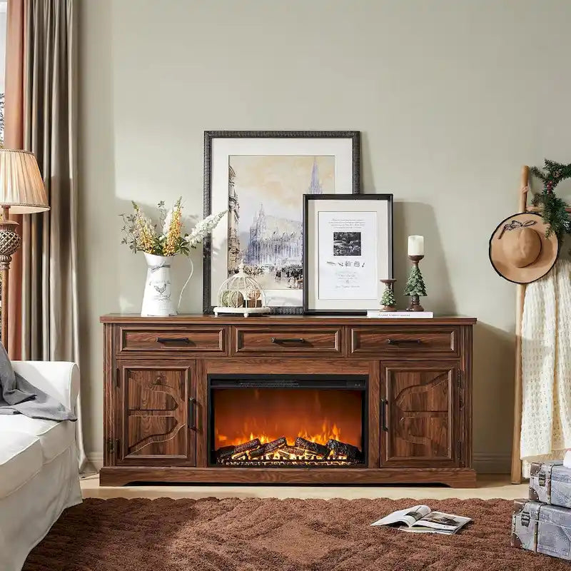 Farmhouse Fireplace TV Stand for Up to 80 TV, Entertainment Center