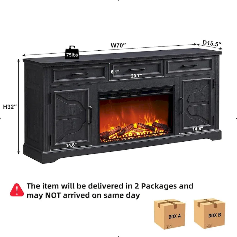 Farmhouse Fireplace TV Stand for Up to 80 TV, Entertainment Center