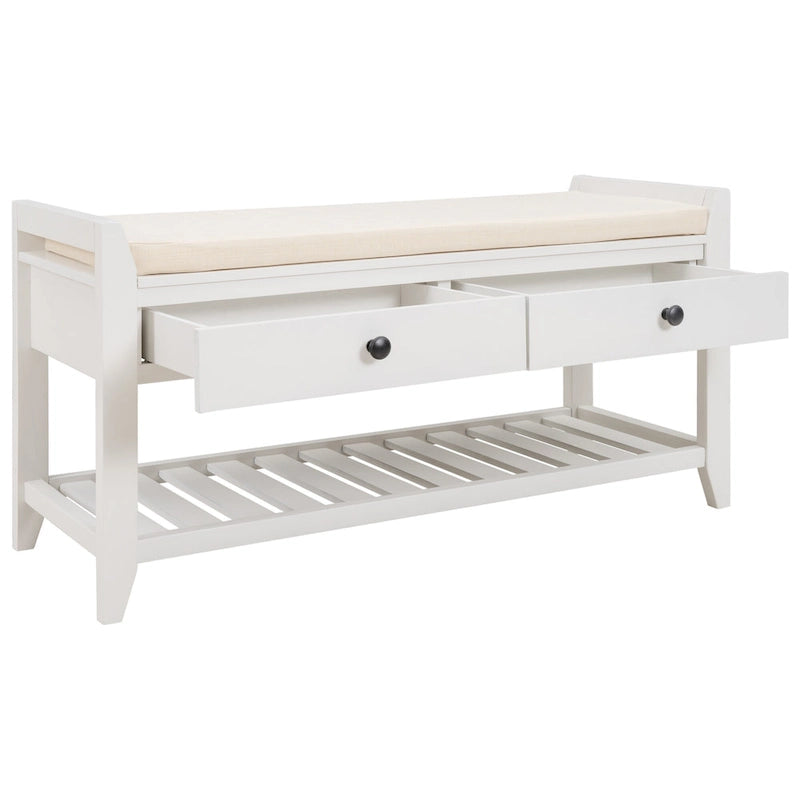 39 Solid Wood Shoe Rack with Cushioned Seat & Drawers, Multipurpose Storage Bench Entryway Ottoman for Living Room,Hallway