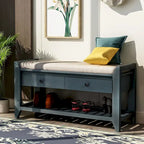 39 Solid Wood Shoe Rack with Cushioned Seat & Drawers, Multipurpose Storage Bench Entryway Ottoman for Living Room,Hallway