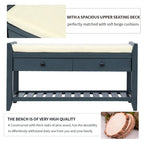 39 Solid Wood Shoe Rack with Cushioned Seat & Drawers, Multipurpose Storage Bench Entryway Ottoman for Living Room,Hallway