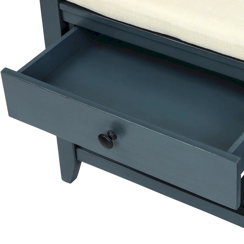 39 Solid Wood Shoe Rack with Cushioned Seat & Drawers, Multipurpose Storage Bench Entryway Ottoman for Living Room,Hallway