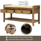 39 Solid Wood Shoe Rack with Cushioned Seat & Drawers, Multipurpose Storage Bench Entryway Ottoman for Living Room,Hallway