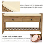 39 Solid Wood Shoe Rack with Cushioned Seat & Drawers, Multipurpose Storage Bench Entryway Ottoman for Living Room,Hallway