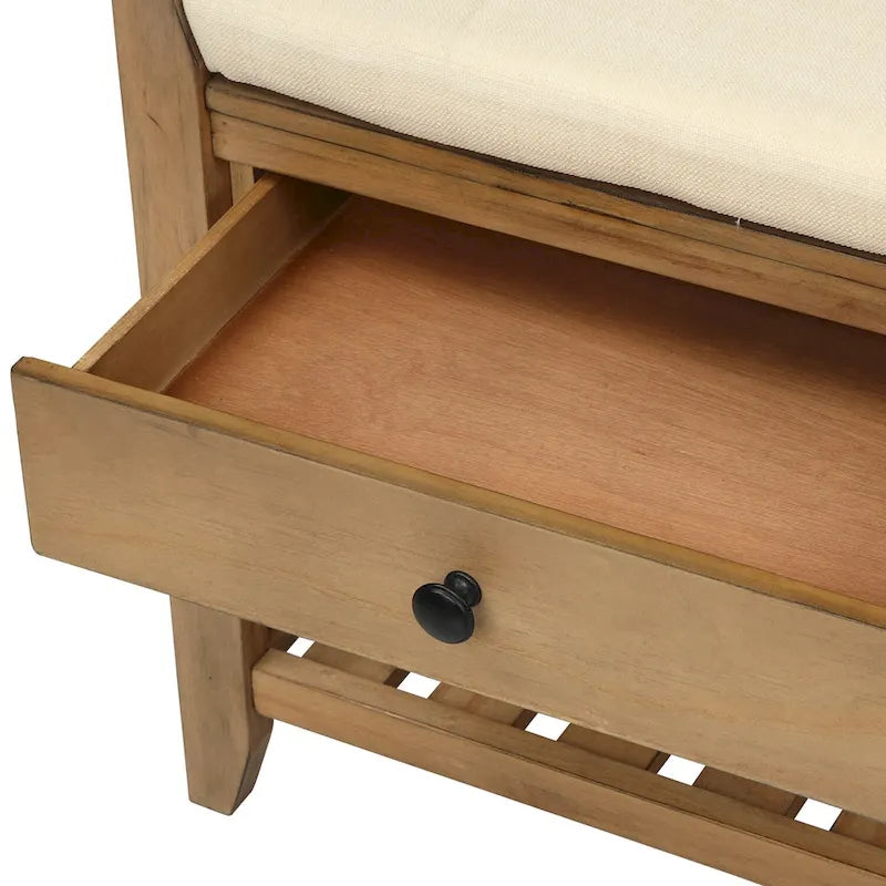39 Solid Wood Shoe Rack with Cushioned Seat & Drawers, Multipurpose Storage Bench Entryway Ottoman for Living Room,Hallway