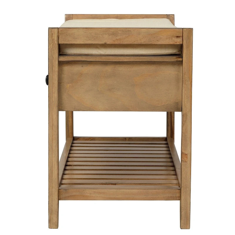 39 Solid Wood Shoe Rack with Cushioned Seat & Drawers, Multipurpose Storage Bench Entryway Ottoman for Living Room,Hallway