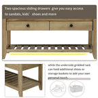 39 Solid Wood Shoe Rack with Cushioned Seat & Drawers, Multipurpose Storage Bench Entryway Ottoman for Living Room,Hallway