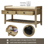 39 Solid Wood Shoe Rack with Cushioned Seat & Drawers, Multipurpose Storage Bench Entryway Ottoman for Living Room,Hallway
