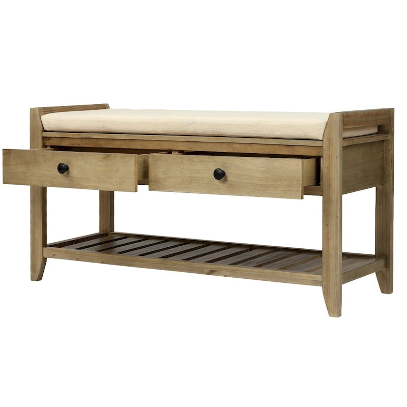39 Solid Wood Shoe Rack with Cushioned Seat & Drawers, Multipurpose Storage Bench Entryway Ottoman for Living Room,Hallway
