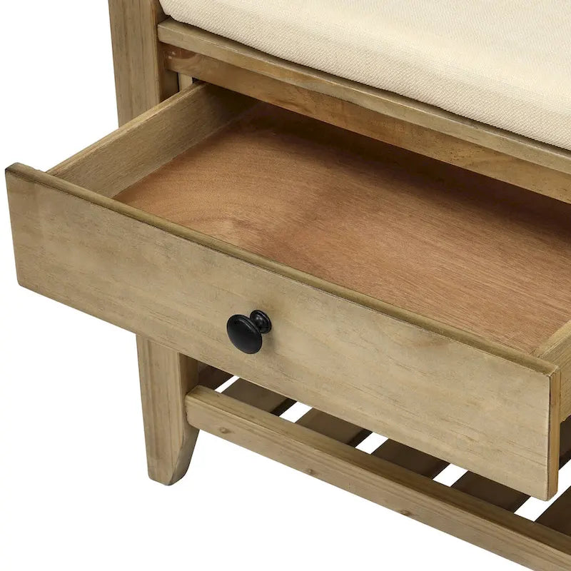 39 Solid Wood Shoe Rack with Cushioned Seat & Drawers, Multipurpose Storage Bench Entryway Ottoman for Living Room,Hallway