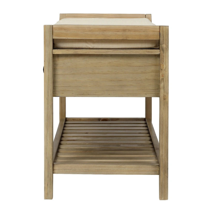 39 Solid Wood Shoe Rack with Cushioned Seat & Drawers, Multipurpose Storage Bench Entryway Ottoman for Living Room,Hallway