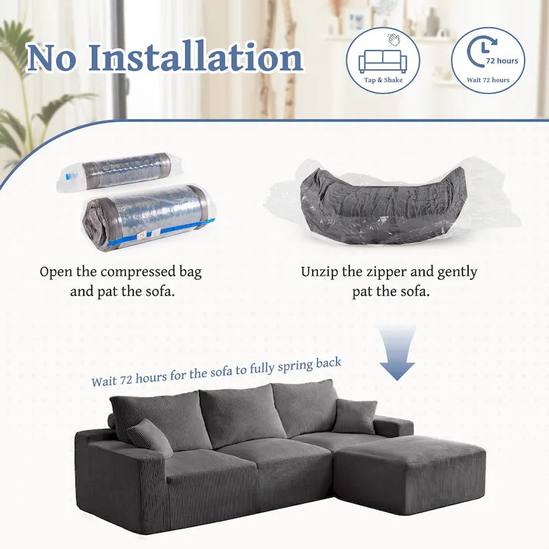 GDFStudio - Olivia Morgan Ultra-Soft Modular 110-Inch L-Shaped Cloud Sofa With No-Assembly, Full-Compression Comfort
