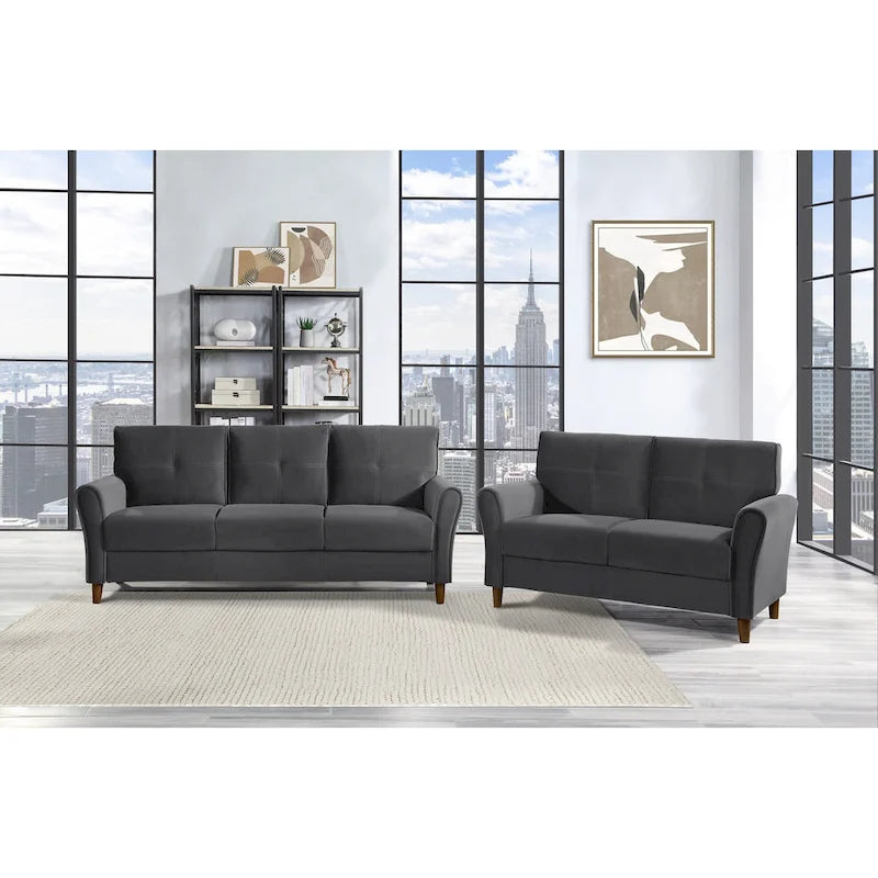 Brown Velvet Upholstery 1Pc Comfort Loveseat Plush Seatbacks Tufted Detail Solid Wood Frame Modern Living Room Furniture