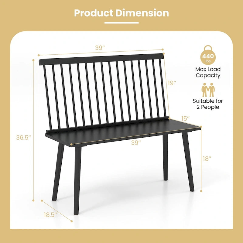 Costway Entryway Bench for 2 Windsor Rubber Wood Dining Bench with - See Details