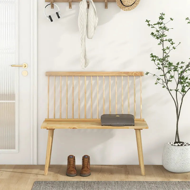 Costway Entryway Bench for 2 Windsor Rubber Wood Dining Bench with - See Details