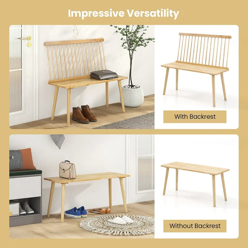 Costway Entryway Bench for 2 Windsor Rubber Wood Dining Bench with - See Details